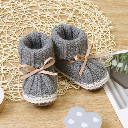 Baby Shoes Solid Knit Newborn Girls Boys Boot Fashion Butterfly-Knot Toddler Infant Slip-On Bed Shoes Autumn 0-24M Hot Hand Made