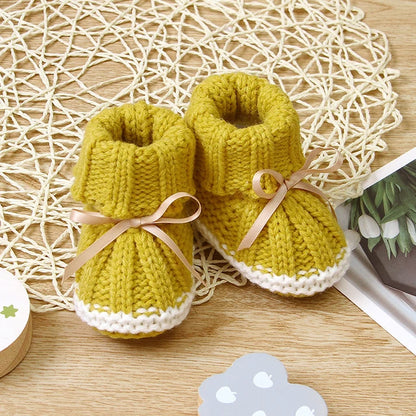 Baby Shoes Solid Knit Newborn Girls Boys Boot Fashion Butterfly-Knot Toddler Infant Slip-On Bed Shoes Autumn 0-24M Hot Hand Made