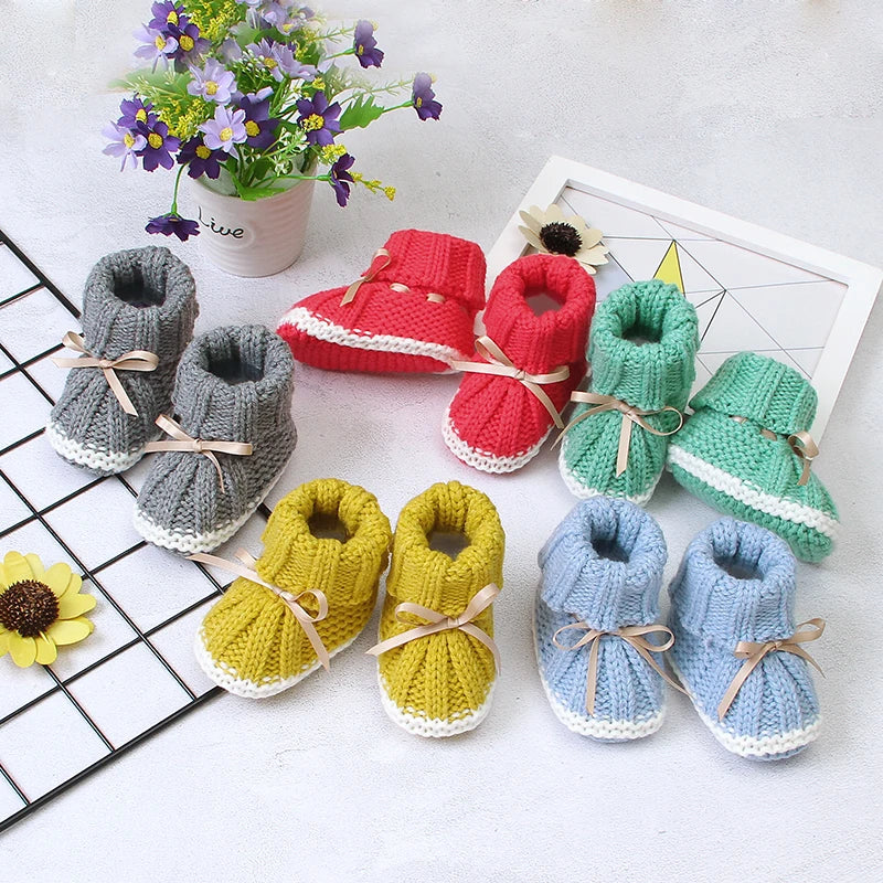 Baby Shoes Solid Knit Newborn Girls Boys Boot Fashion Butterfly-Knot Toddler Infant Slip-On Bed Shoes Autumn 0-24M Hot Hand Made