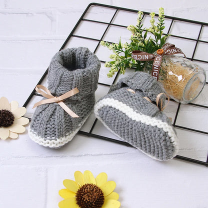 Baby Shoes Solid Knit Newborn Girls Boys Boot Fashion Butterfly-Knot Toddler Infant Slip-On Bed Shoes Autumn 0-24M Hot Hand Made