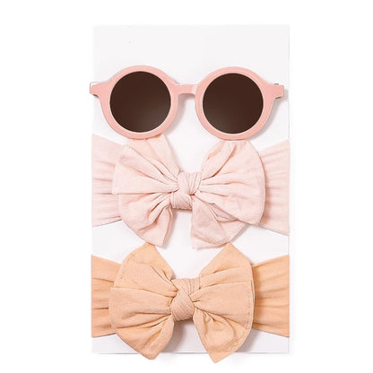 2/3Pcs/Set Newborn Baby Headband for Girls Elastic Knit with Sunglasses Children Turban Soft Kids Bow Headwear Hair Accessories