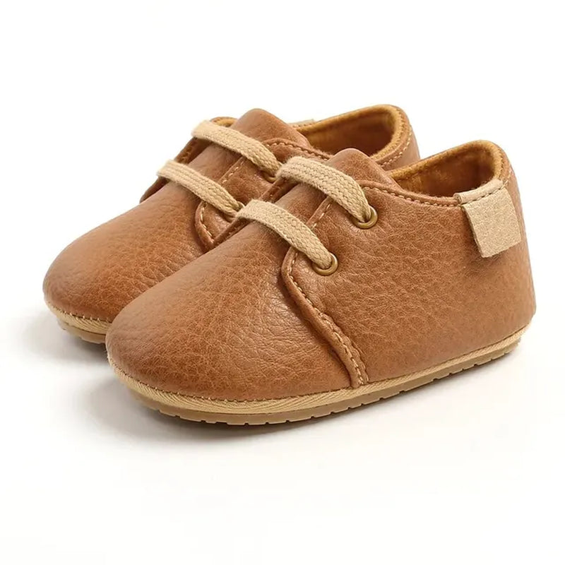 Baby Shoes Retro PU Leather Boy Girl Shoes Toddler Rubber Sole Anti-Slip First Walkers Unisex Newborn Moccasins