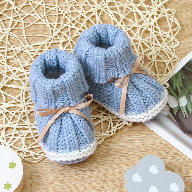 Baby Shoes Solid Knit Newborn Girls Boys Boot Fashion Butterfly-Knot Toddler Infant Slip-On Bed Shoes Autumn 0-24M Hot Hand Made