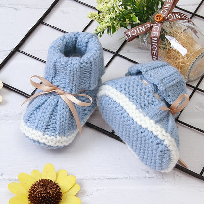 Baby Shoes Solid Knit Newborn Girls Boys Boot Fashion Butterfly-Knot Toddler Infant Slip-On Bed Shoes Autumn 0-24M Hot Hand Made