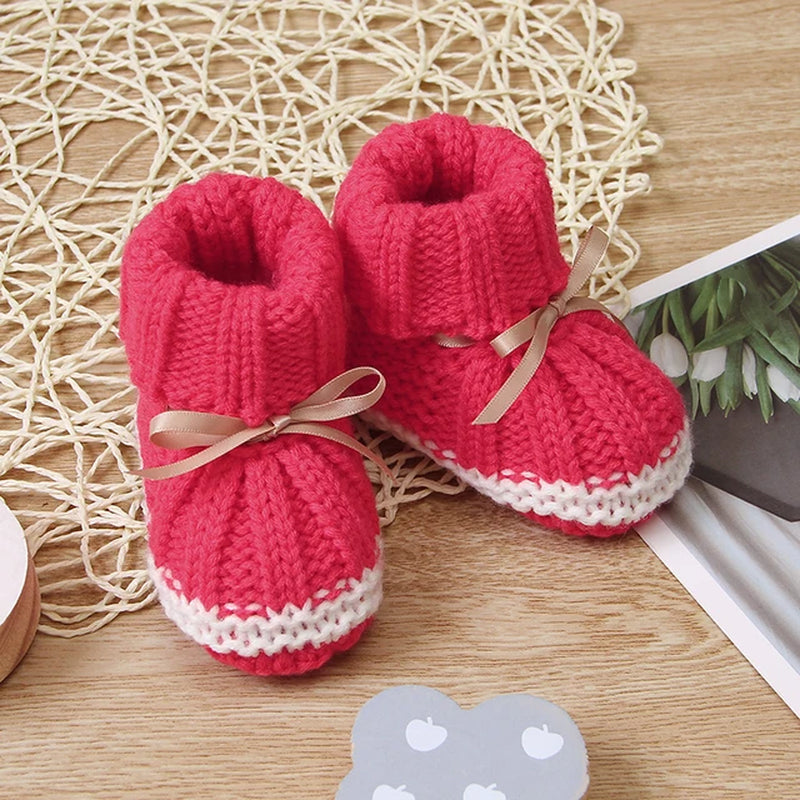 Baby Shoes Solid Knit Newborn Girls Boys Boot Fashion Butterfly-Knot Toddler Infant Slip-On Bed Shoes Autumn 0-24M Hot Hand Made